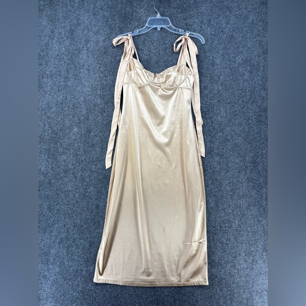 Free People Casino Got Glam Champagne Gold Satin Midi Dress Women’s Small Sexy